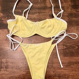 Frankie's Bikinis Yellow Buttercup Bikini Set with White Accents